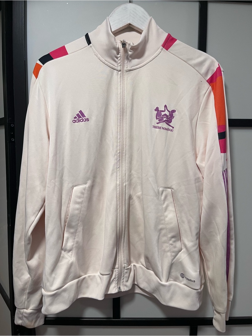 Adidas x Thebe Magugu Track Jacket Cream Pink Colorblock Full Zip Women XL